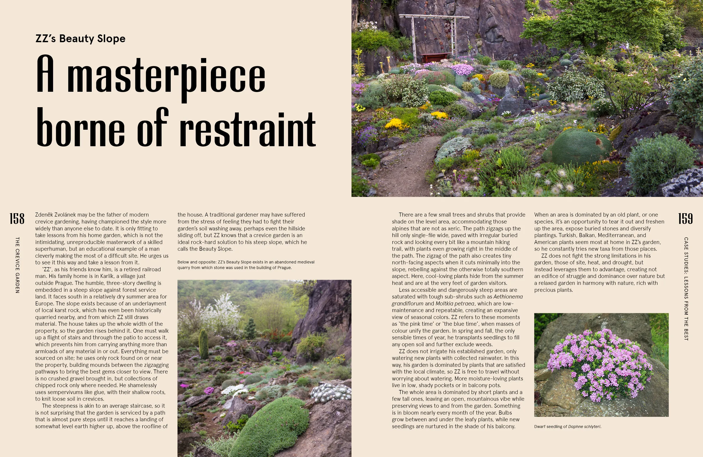 Book spread: ZZ's Beauty Slope, a masterpiece crevice garden near Prague